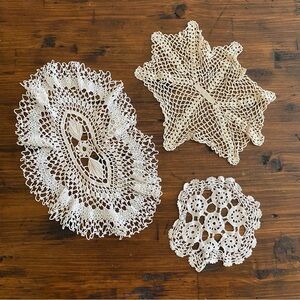 Vintage Lace Crochet Doily Cream Off White Beige Doilie Cottagecore set of 3